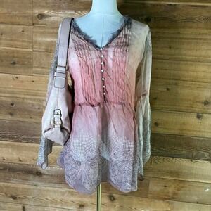 Y2K Sundance pink sheer blouse with button front and long sleeves